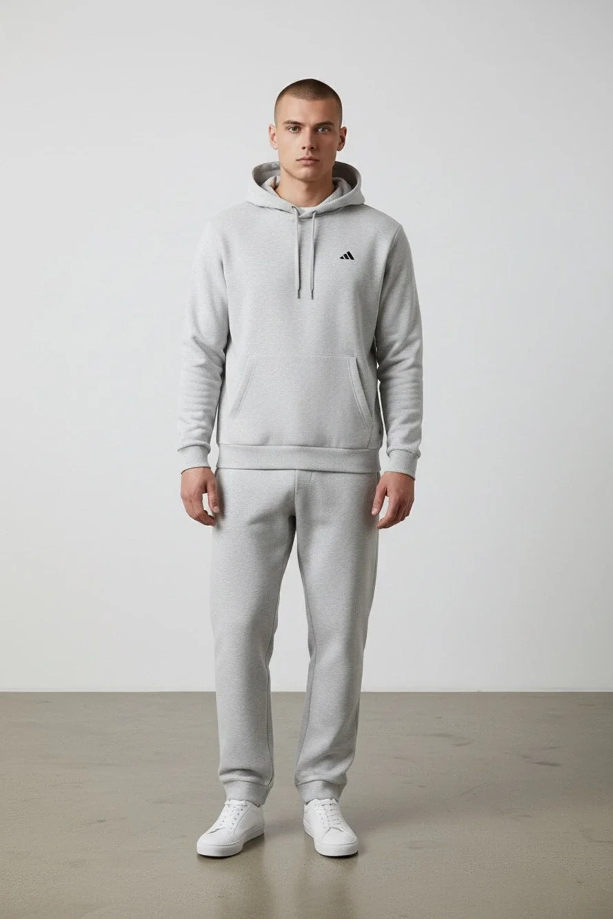 Adidas Men's Essentials Fleece Hoodie in Light Grey